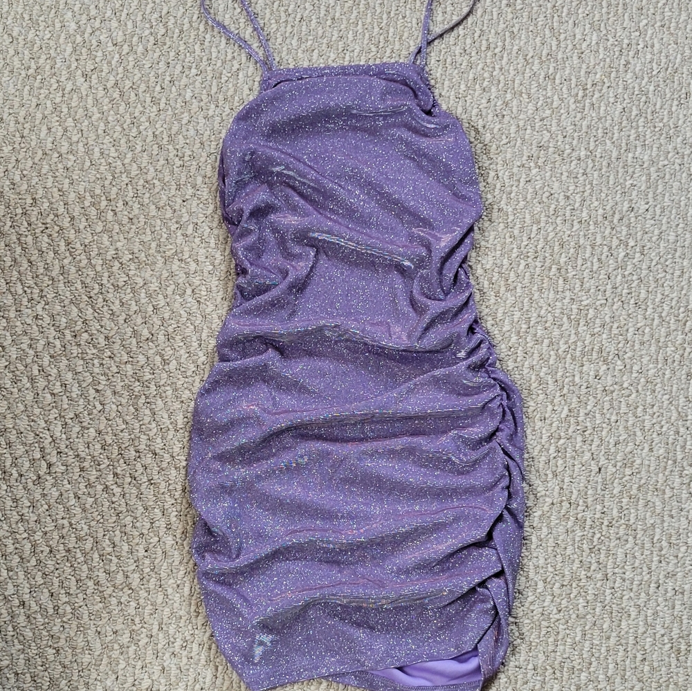 Purple Lavender bodycon rusched formal dress